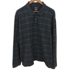 Van Heusen Flex Men's Long Sleeve Jaspe Windowpane Polo Shirt Top Size XXL